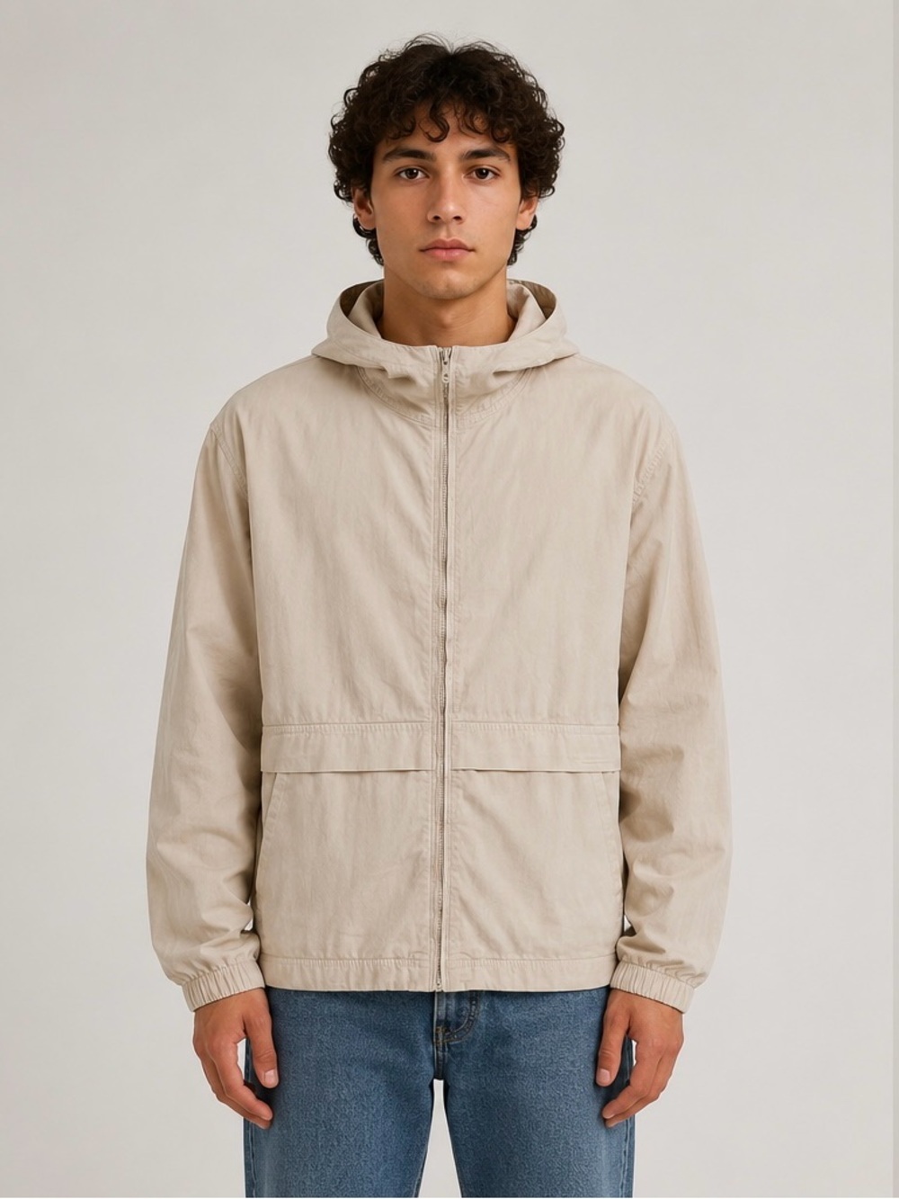 American Eagle Outfitters Beige Hooded Windbreaker Jacket